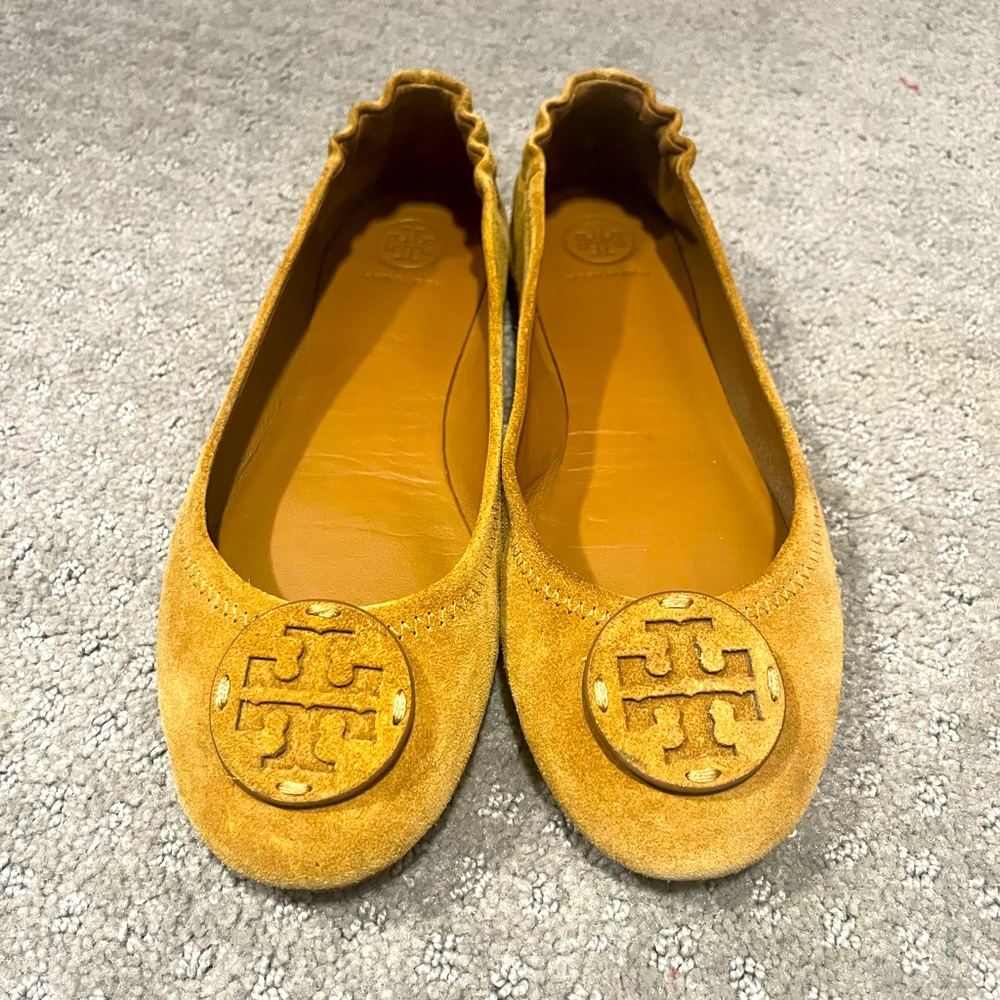 Tory Burch Minnie Ballet Flats- Tan Suede